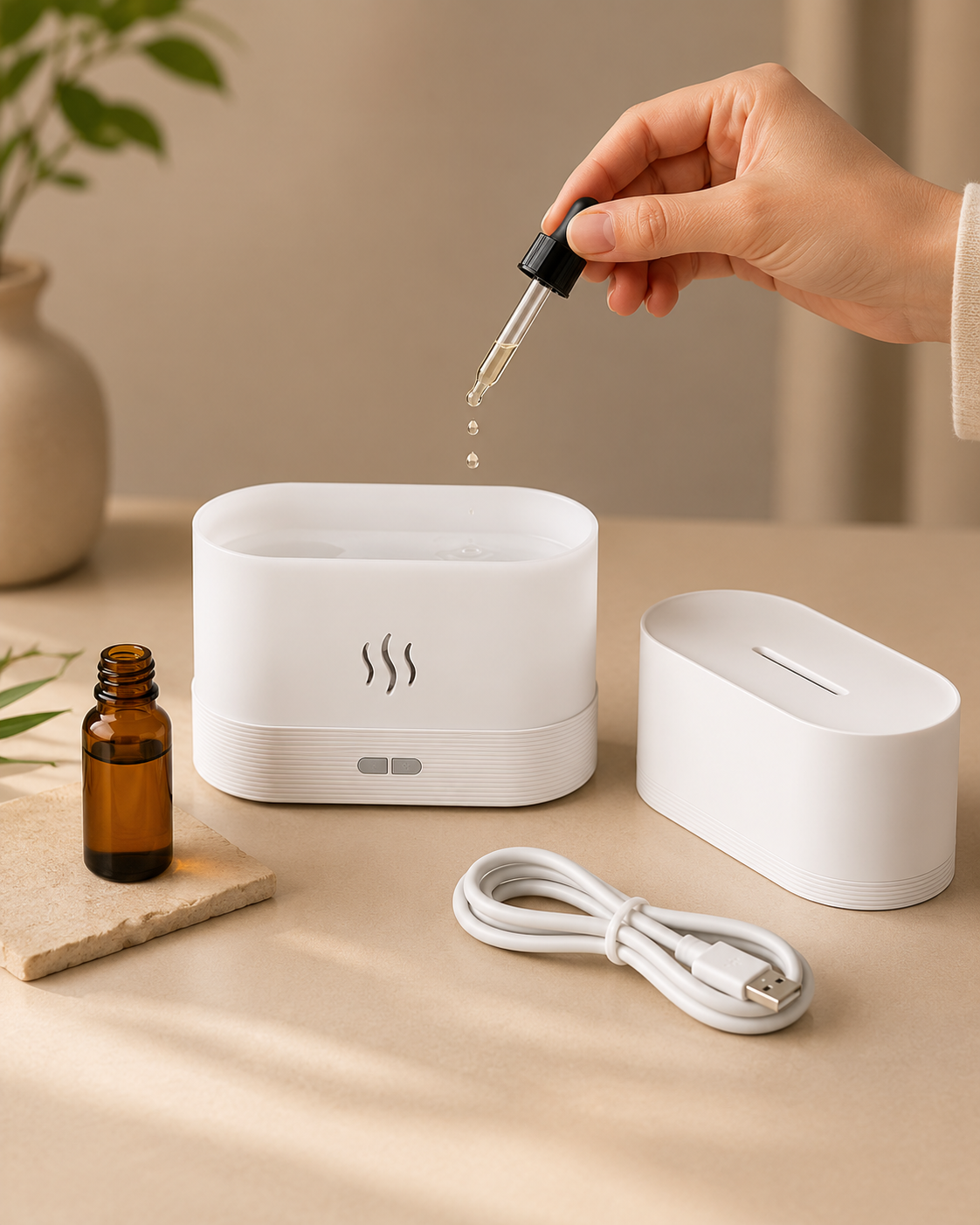 Difusor de Aceites Esenciales LED | Humidificador Ultrasónico con Luz Ambiente