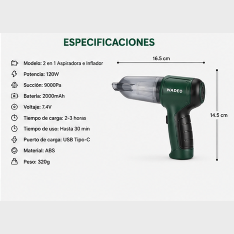 Aspirador de Mano Portátil 3 en 1 | Aspira, Sopla e Infla