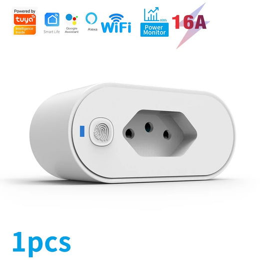 Tuya Wifi Socket Adaptador De Soquete Inteligente 16A Suporte Smart Life App Control Alexa Google Home Controle Vioce