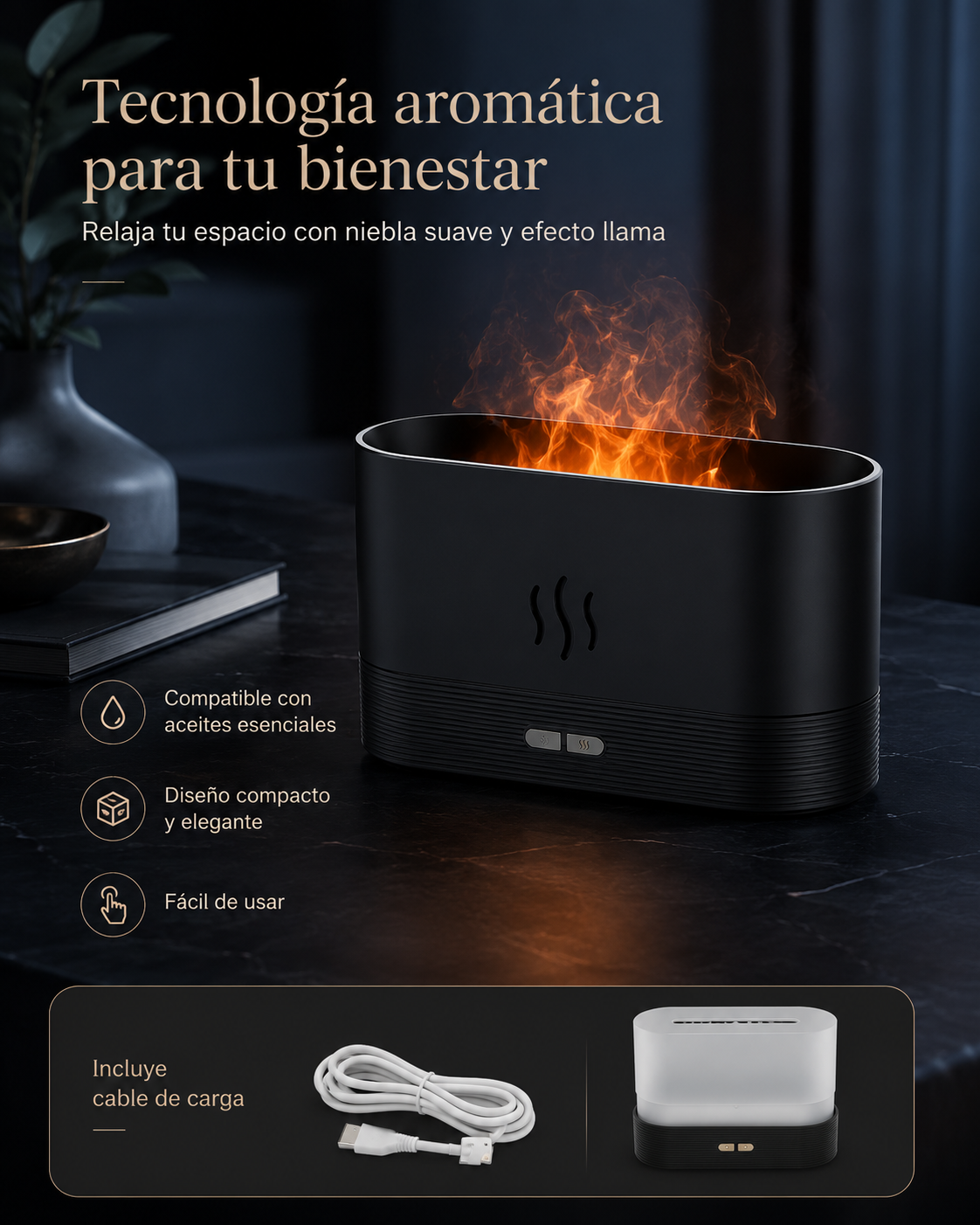 Difusor de Aceites Esenciales LED | Humidificador Ultrasónico con Luz Ambiente