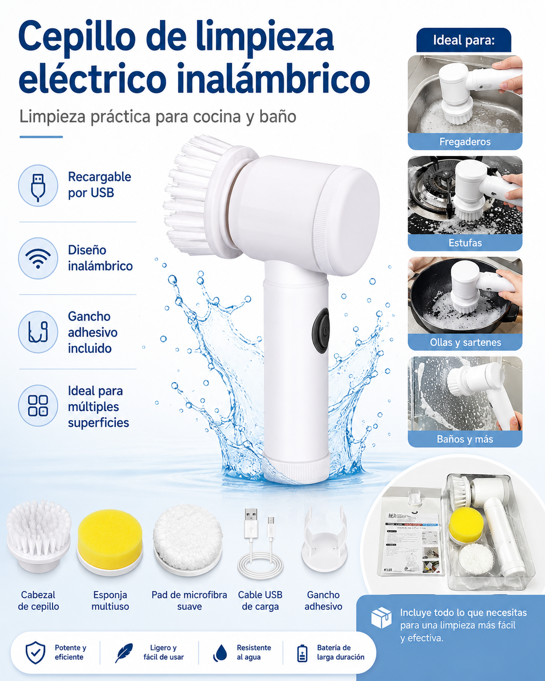 Cepillo Eléctrico de Limpieza Inalámbrico | Limpieza Profunda Sin Esfuerzo
