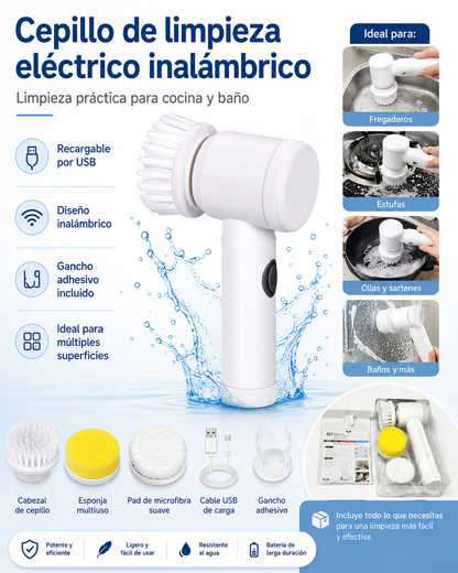 Cepillo Eléctrico de Limpieza Inalámbrico | Limpieza Profunda Sin Esfuerzo