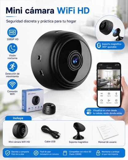 Mini Cámara WiFi Full HD 1080p | Vigilancia Inteligente en Tiempo Real