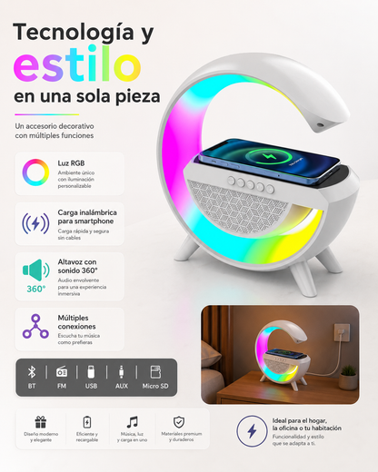 SmartStation G™ 3 en 1 | Altavoz Bluetooth, Cargador Inalámbrico y Lámpara LED RGB