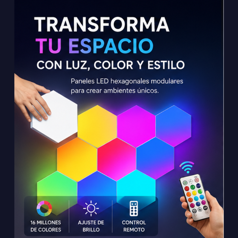 Luces LED Hexagonales RGB — Pack 6 Paneles + Mando a Distancia