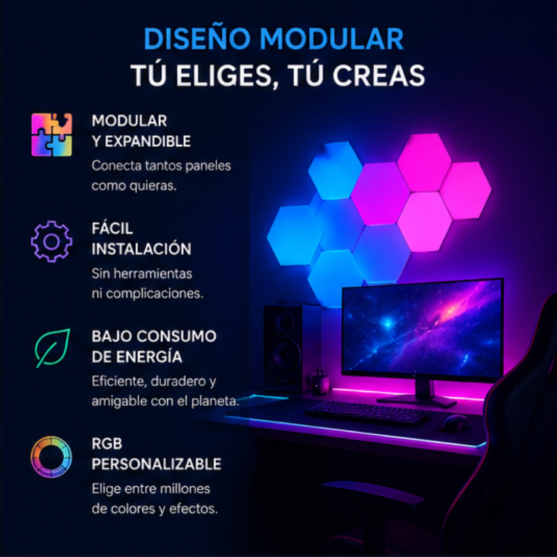 Luces LED Hexagonales RGB — Pack 6 Paneles + Mando a Distancia