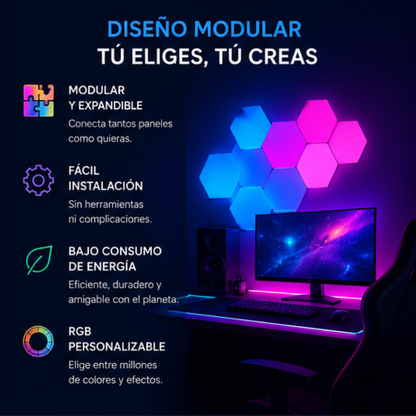 Luces LED Hexagonales RGB — Pack 6 Paneles + Mando a Distancia