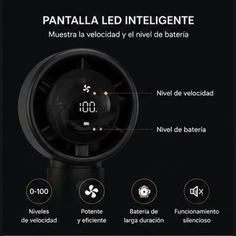 Ventilador Portátil de Alta Velocidad con Display Digital