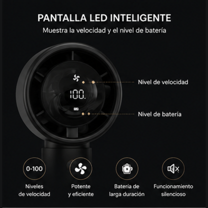 Ventilador Portátil de Alta Velocidad con Display Digital