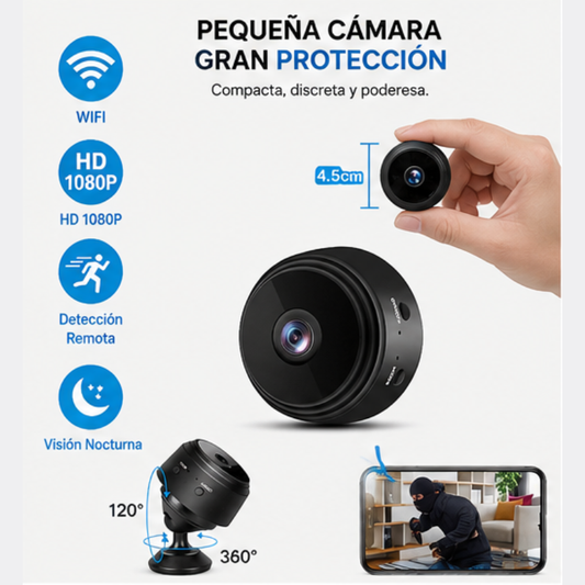 Mini Cámara de Vigilancia WiFi 1080HD — Pack 3 Unidades