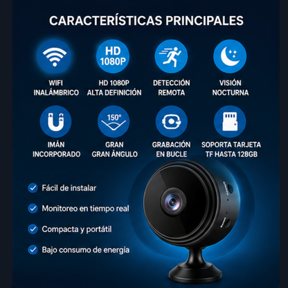 Mini Cámara de Vigilancia WiFi 1080HD — Pack 3 Unidades