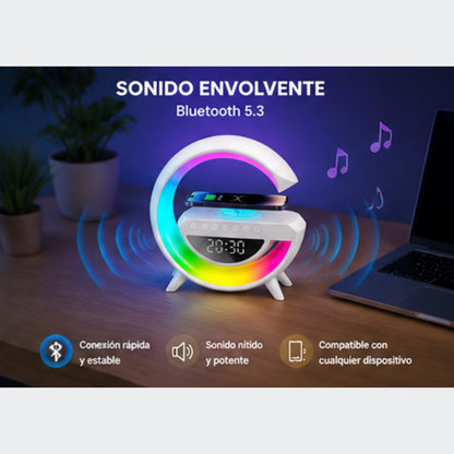 Lámpara G 3 en 1 — Altavoz Bluetooth + Cargador Inalámbrico + Luz LED