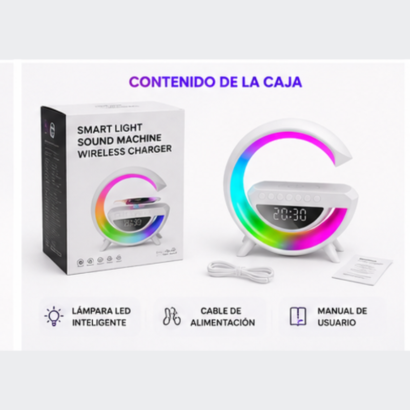 SmartStation G™ 3 en 1 | Altavoz Bluetooth, Cargador Inalámbrico y Lámpara LED RGB