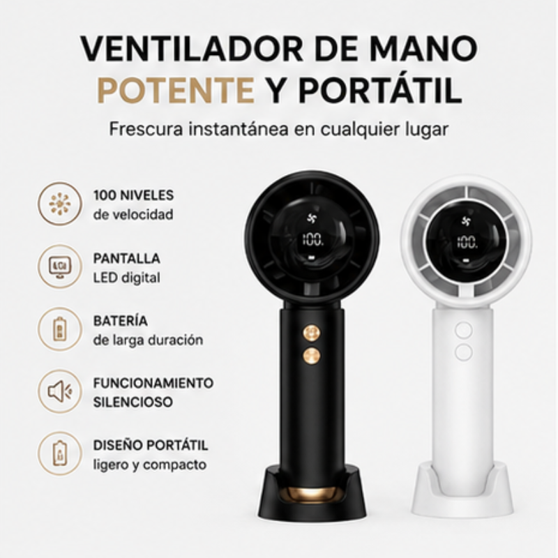 Ventilador Portátil de Alta Velocidad con Display Digital